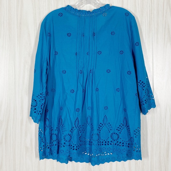 Sundance | Blue Eyelet Cotton Blouse Size Large - Picture 2 of 7